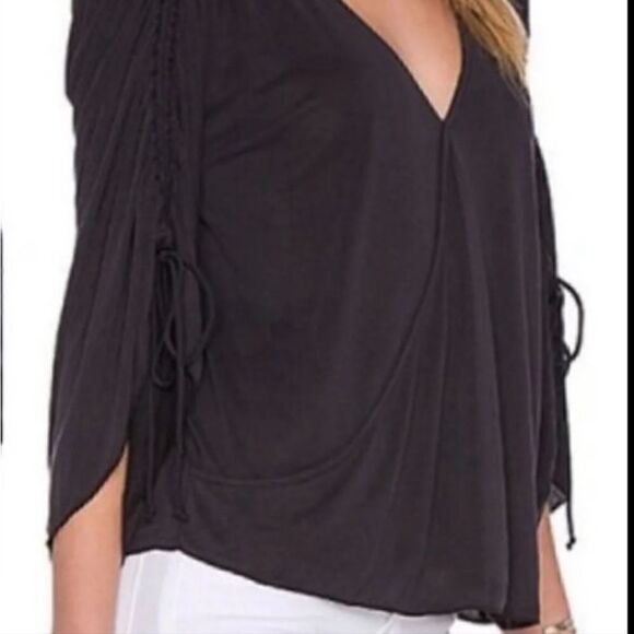 Free People Ruched Black Top S - Picture 2 of 8